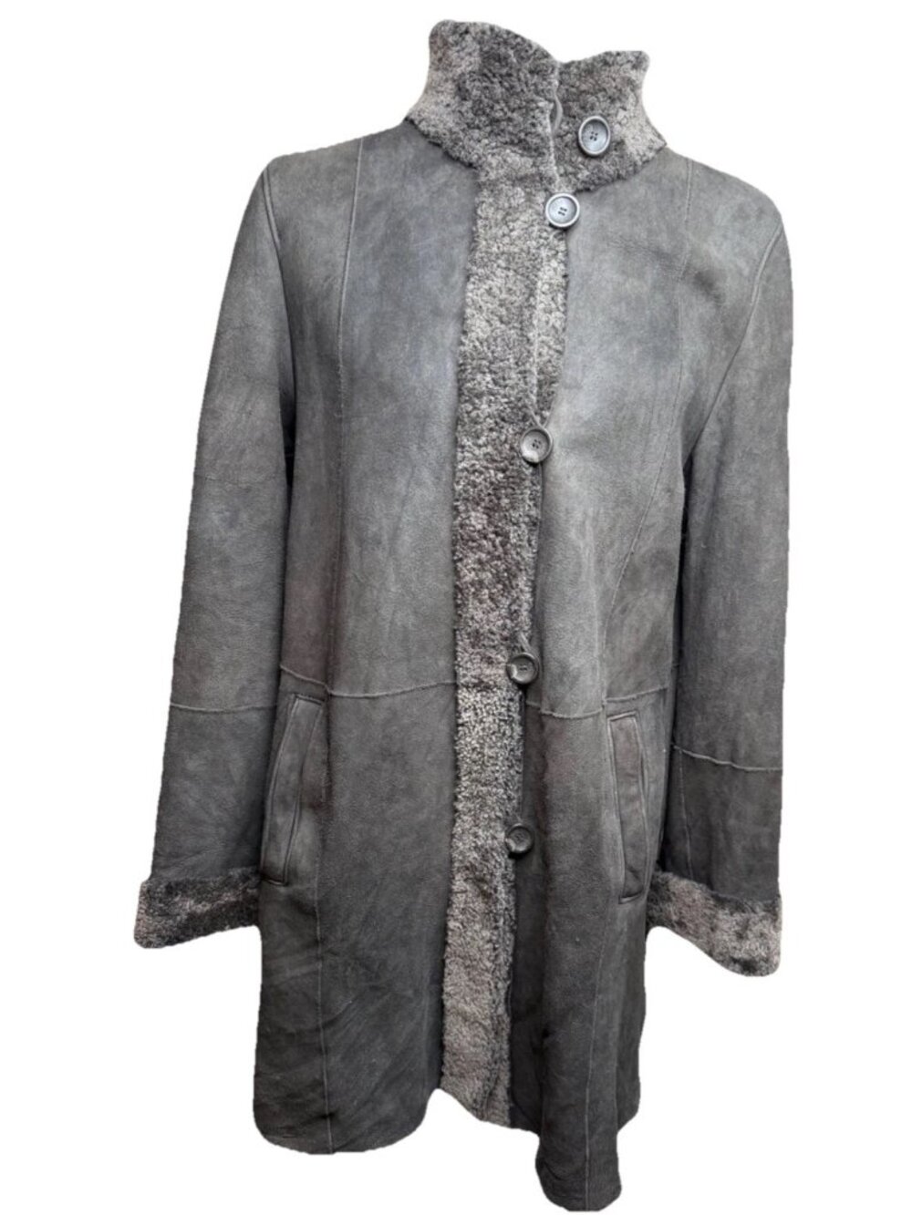 Vtg 1970s Distressed Lamb Skin Leather Merino Wool Coat Shearling Penny Lane Med